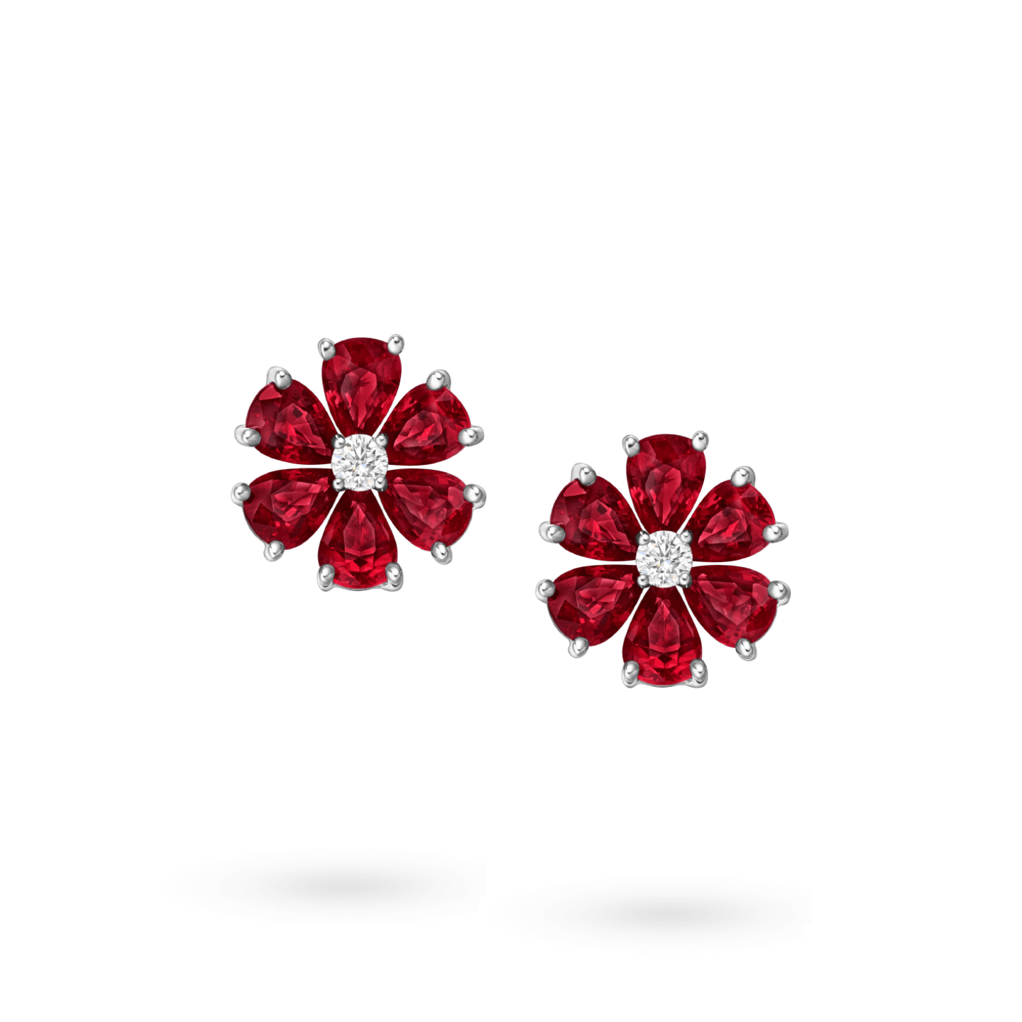 Front view of the Forget-Me-Not Ruby and Diamond Earrings