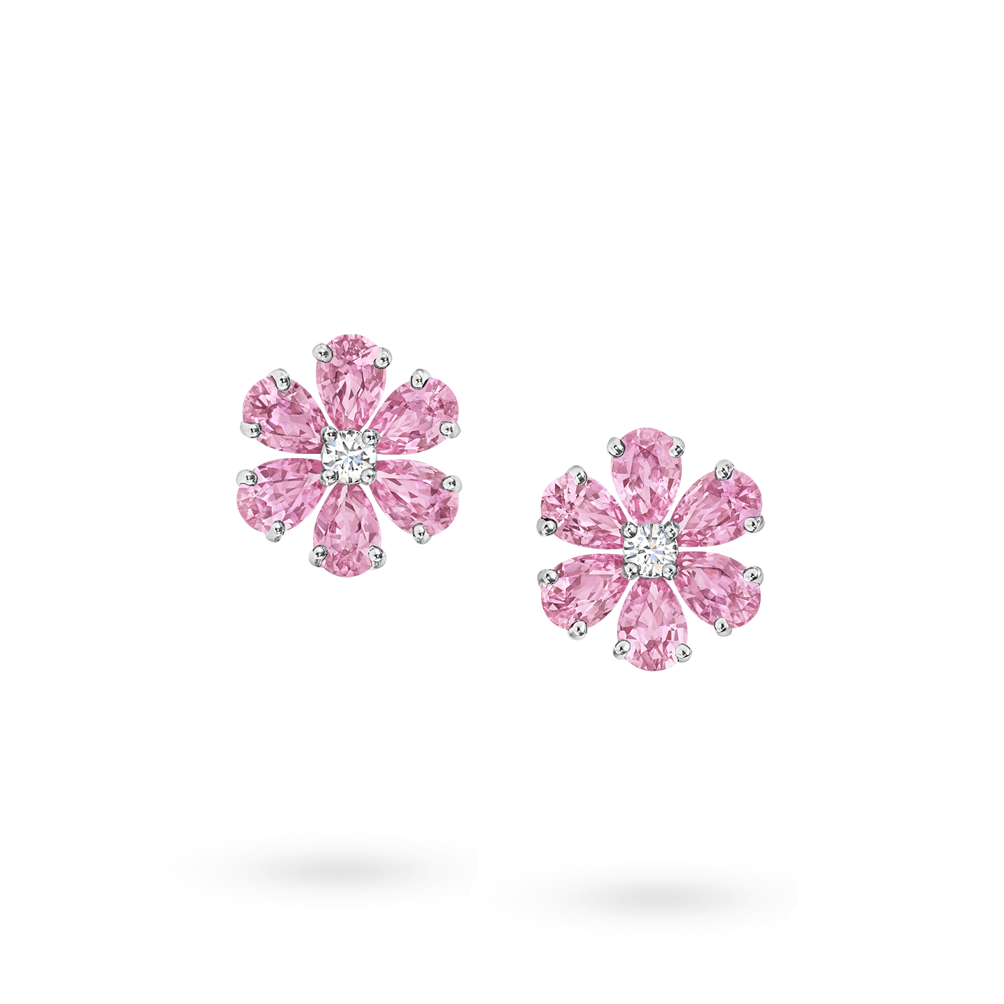 Front view of the Forget-Me-Not Pink Sapphire and Diamond Earrings