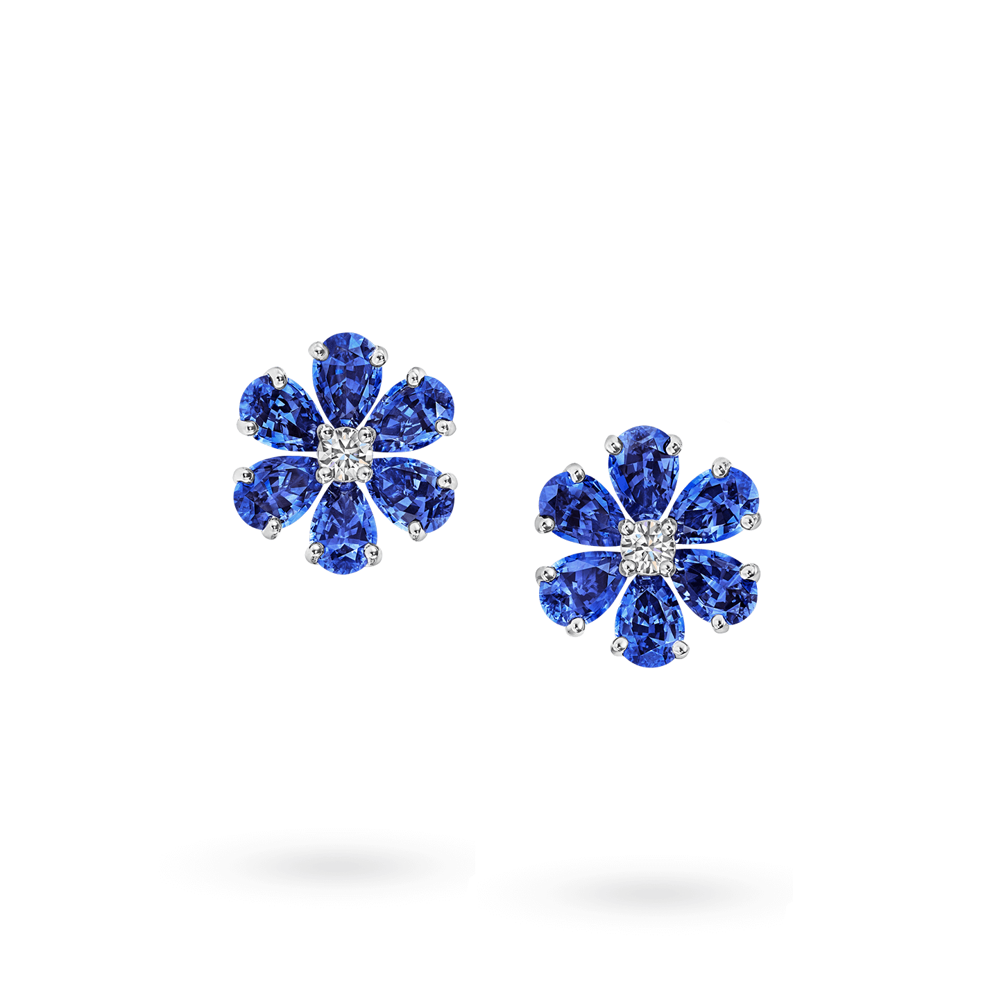 Front view of the Forget-Me-Not Sapphire and Diamond Earrings