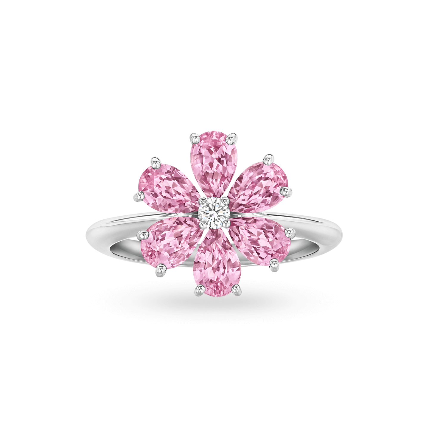 Front view of the Forget-Me-Not Pink Sapphire and Diamond Ring