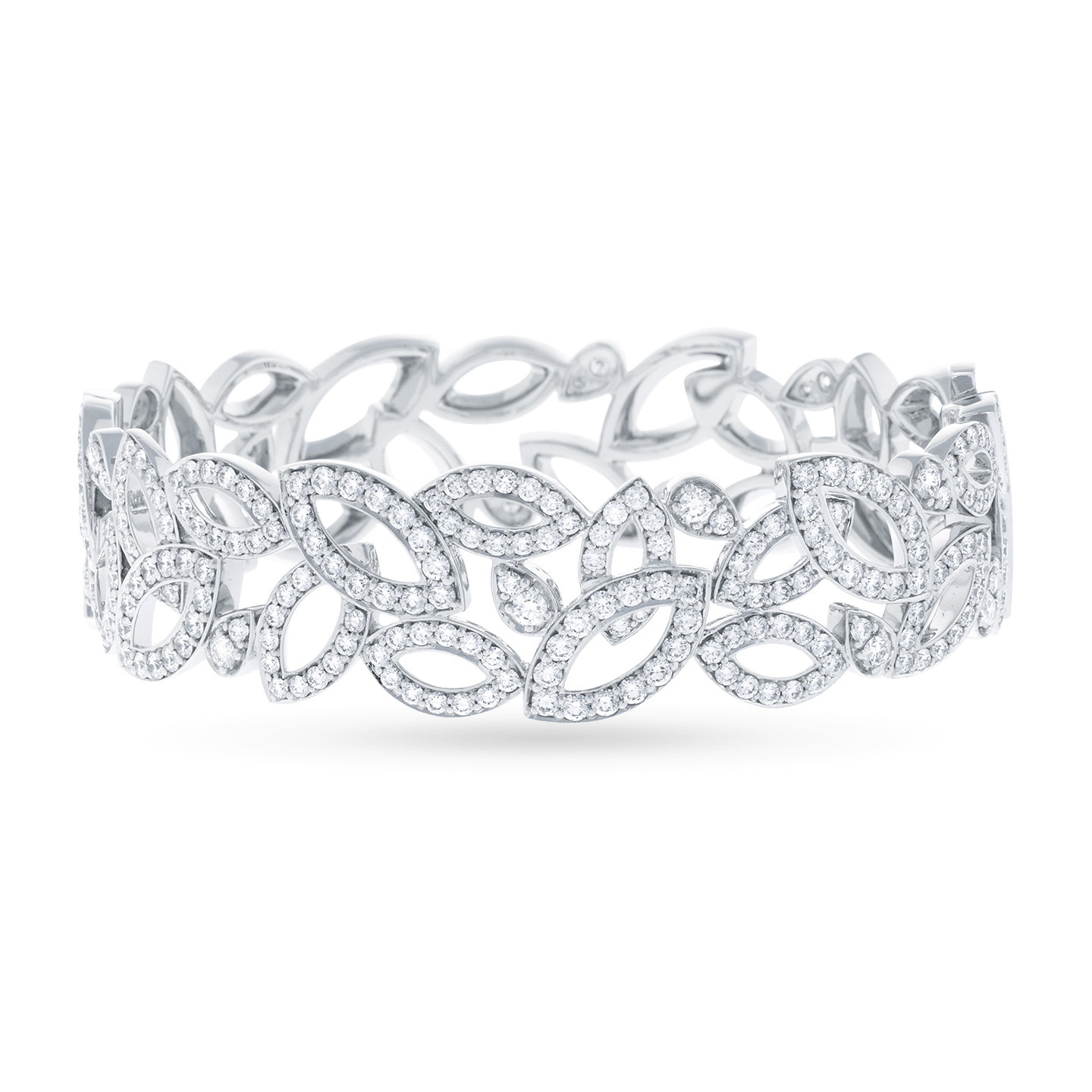Front view of the Lily Cluster Diamond Bangle Bracelet in Platinum