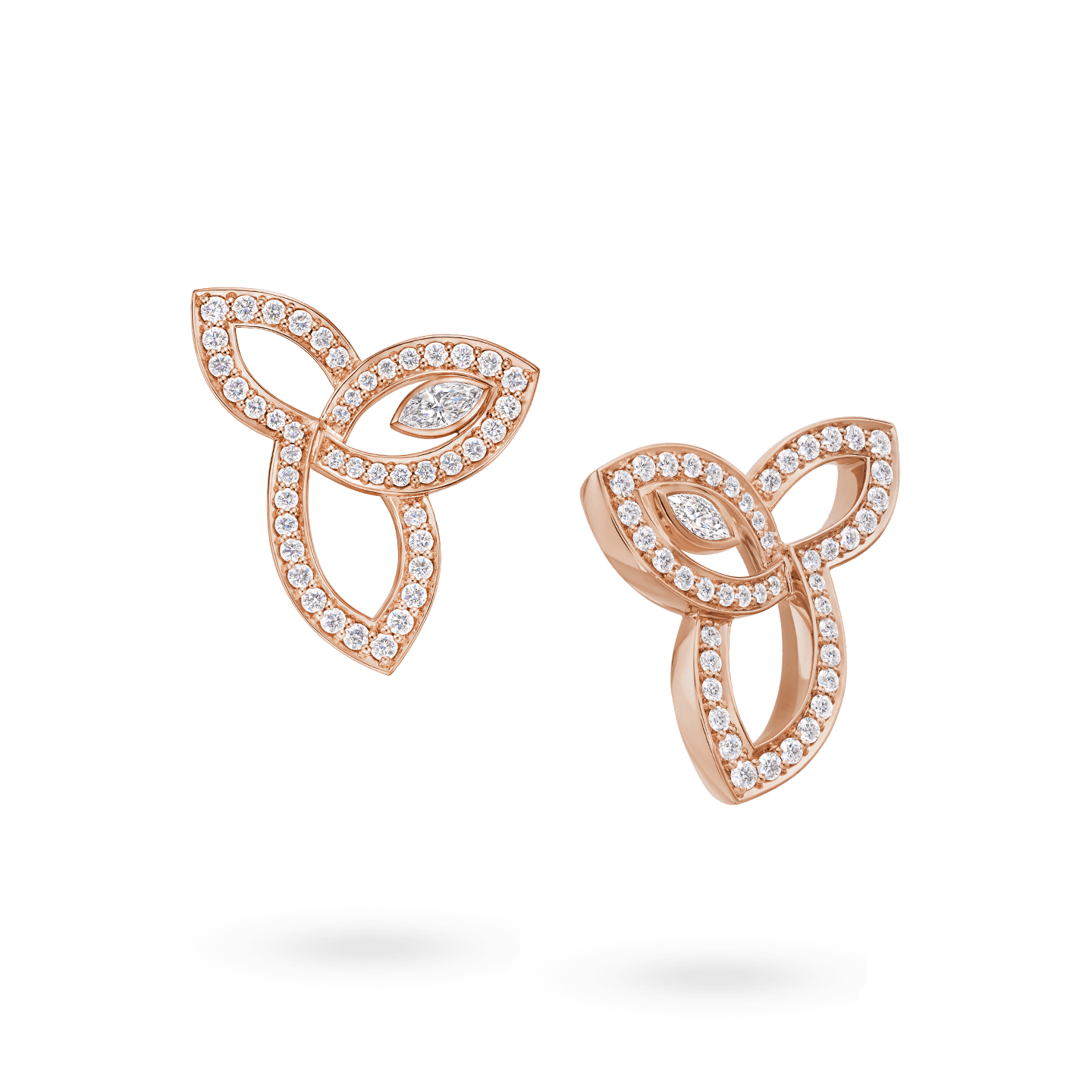Angled view of the Lily Cluster Rose Gold Diamond Earrings