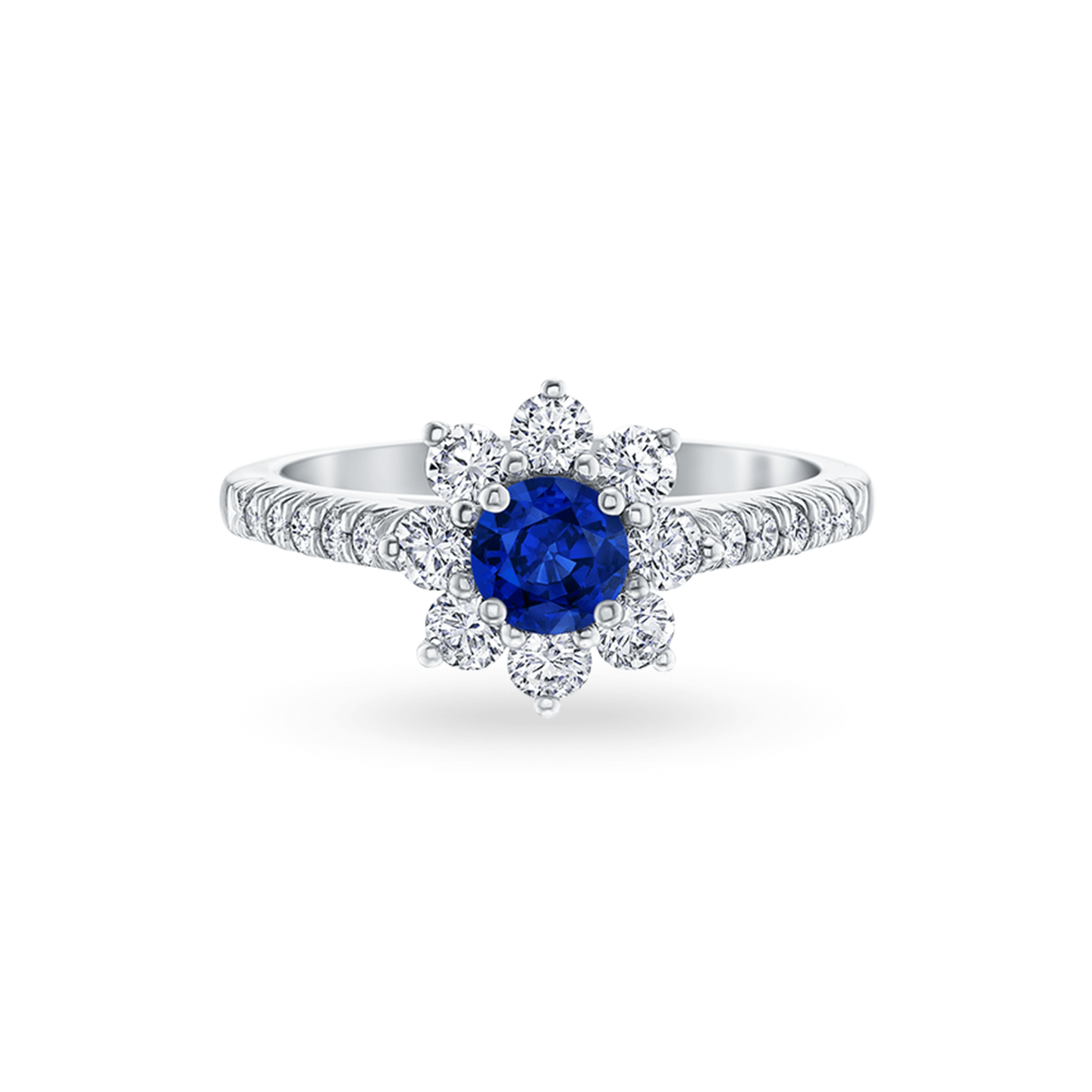 Front view of the Sunflower Petite Sapphire and Diamond Ring