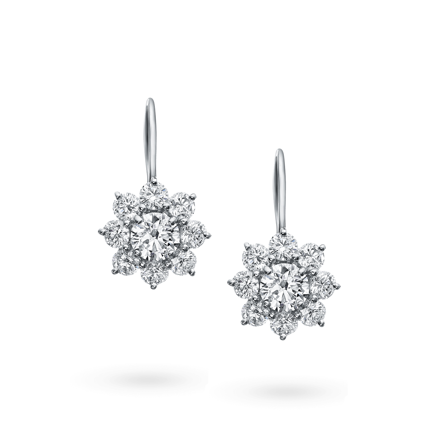 Front view of the Sunflower Diamond Earrings on Platinum Wire