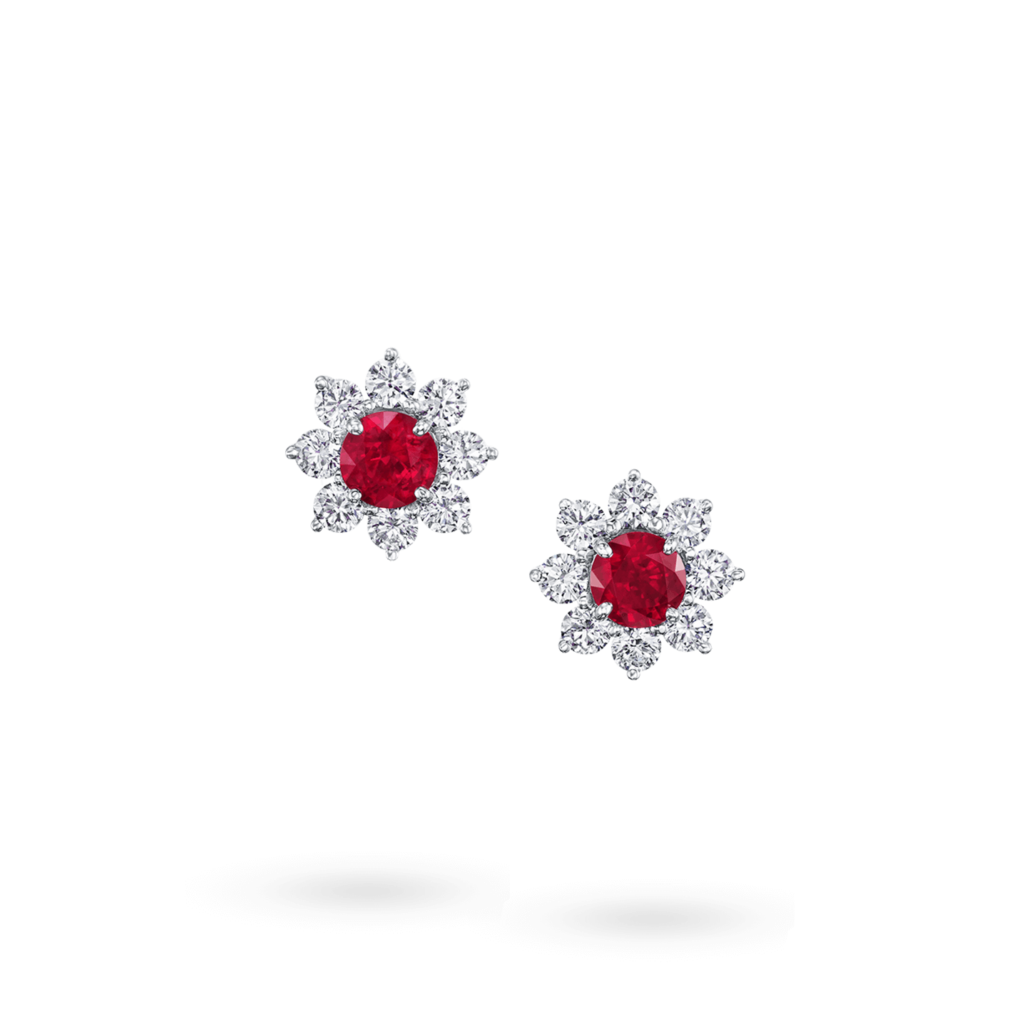 Front view of the Sunflower Petite Ruby and Diamond Earrings